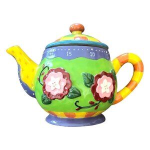 Vintage Milson & Louis Whimsical Hand Painted Multi Design Ceramic Teapot Timer